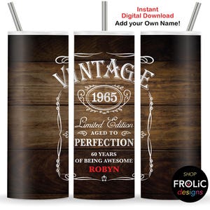 60º aniversário masculino Vintage 1965 Tumbler Wrap Edição limitada 1965 envelhecido até a perfeição, 20oz Skinny Tumbler Sublimation Designs, Download