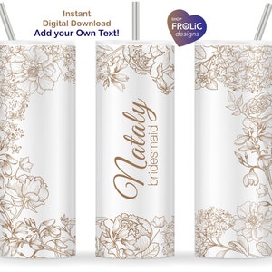 Vintage Braut Tumbler Wrap, hellbraune viktorianische Sublimation, Brautdusche Geschenke, 20 Unze Skinny Tumbler, fügen Sie Ihren eigenen Namen und Foto, Download hinzu