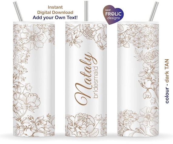 Vintage Bride Tumbler Wrap, Tan Victorian Sublimation, Bridal Shower Gifts, 20oz Skinny Tumblers, Add your own Name and photo, Download
