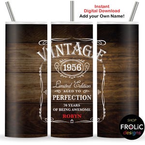 70e verjaardag mannen Vintage 1956 Tumbler Wrap Limited Edition 1956 Aged to Perfection, 20oz skinny Tumbler 2 sublimatieontwerpen, download