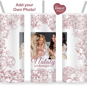 Vintage Bridesmaid Sublimation Wrap, CANYON ROSE Victorian Design Bachelorette party 20oz Skinny Tumbler Add your own Name, Digital Download
