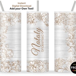Vintage Bride Tumbler Wrap, Tan Victorian Sublimation, Prezenty na wieczór panieński, 20-uncjowy chudy Tumbler, Dodaj własne imię i zdjęcie, Pobierz