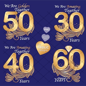 結婚記念日バンドル 4つのデザイン 私たちは黄金の絆で結ばれています 50年 60ダイヤモンド年 私たちは一緒にいます 40年 私たちは一緒にいます 30年