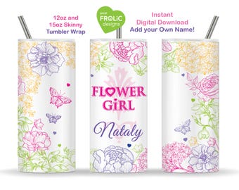Flower Girl Tumbler Wrap: Petal Patrol PNG, Add Name (12oz & 15oz Digital Download)