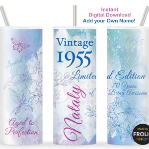 vintage 1955 70e anniversaire Tumbler Wrap Édition limitée 1955 Âgé jusqu'à la perfection 70 ans, 20 oz Tumbler skinny sublimation Télécharger