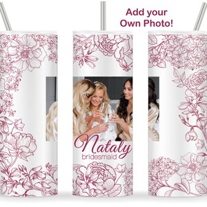 Burgundy Bridesmaid Tumbler Wrap – Victorian Design for 20oz Skinny Tumbler – Add your own Name – Instant Download for Bachelorette Gift