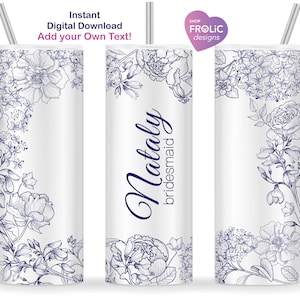 Regalo per la festa della sposa in blu navy, tumbler sottile da 20 once, tumbler per l'addio al nubilato, regalo per la sposa e la damigella d'onore, aggiungi il tuo nome, scarica