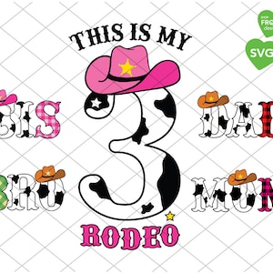 3rd Rodeo Girl SVG Familie Bundle SVG Dies ist mein 3rd Rodeo SVG 3rd Rodeo Pink SVG 3rd Birthday Shirt Land Geburtstagsparty, digitaler Download