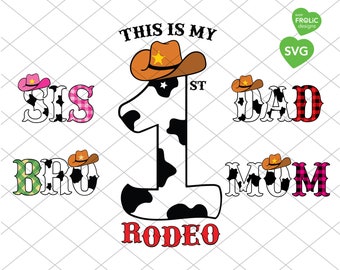 First Rodeo SVG Family Bundle – Cowboy Birthday Shirt Designs for Mom, Dad, Sis, Bro & Little Buckaroos – Country Farm Party – Download