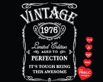 Vintage 1976 SVG Limited Edition SVG Aged to Perfection, 50th Birthday shirt SVG Design, 50th Birthday cake png Design, Instant Download