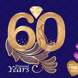 60 Diamentowych Lat Clipart, Diamentowa 60. Rocznica Ślubu, Obchody 60 Lat, Pakiet Projektów Rocznic Ślubnych, Natychmiastowe Pobieranie