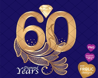 Imágenes prediseñadas de 60 años de diamantes, 60.º aniversario de bodas de diamantes, celebración de 60 años, diseños de aniversario de bodas en paquetes, descarga instantánea