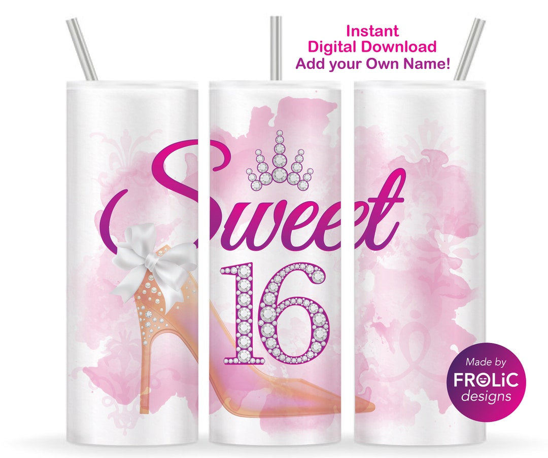 Sweet 16 Tumbler Sublimation Wrap Hot Pink 16th Birthday Girl Gift for ...