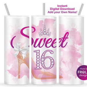 Sweet 16 Tumbler Sublimation Pink Geburtstagsgeschenk für 16
