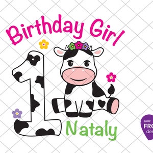 1e verjaardag meisje SVG eerste verjaardag SVG koe meisje een SVG baby koe shirt ontwerp familie boerderij partij eerste verjaardag SVG, digitale download