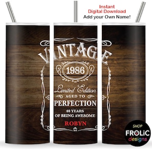 Vintage 1986 Whiskey Tumbler Wrap, 40th Birthday Men (Digital Download) Limited edition 1986 Aged to Perfection