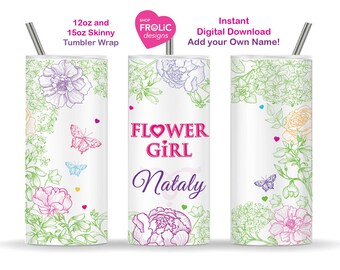Petal Patrol Tumbler Wrap Bundle – 12oz & 15oz Sublimation PNGs – Add Your Own Names - Flower Girls Wedding Gifts – Instant Download