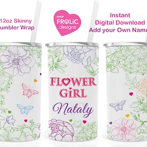 Twee bloemenmeisjes sublimatie, 12oz en 15oz beker wraps, bruiloft cadeau-ideeën bloemenmeisje cadeau junior bruidsmeisje bloemblaadje patrouille geschenken