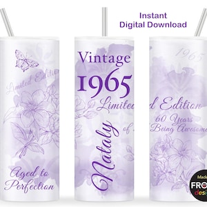 Vintage 1965 60. Geburtstag Tumbler Wrap, 1965 Limited Edition Im Alter von bis zur Perfektion, 60 Jahre alt, 20 Unzen Skinny Tumbler Sublimation Geburtstag MOM