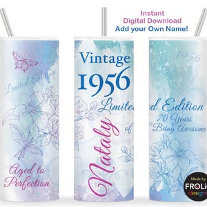 Vintage 1956 70e verjaardag beker wrap Limited edition 1956 tot in de perfectie gerijpt 70 jaar oud, 20oz magere beker sublimatie downloaden