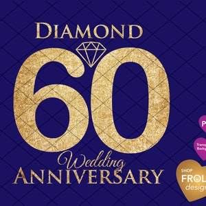 Diamant 60e anniversaire de mariage Clipart, fête ses 60 ans, conception de paillettes, fond Transparent PNG, téléchargement numérique instantané