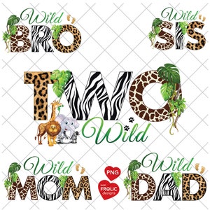 Two Wild Bundle Family Design 2nd Birthday Family shirt Sublimations Two Wild PNG Zoo Animal Safari Birthday Wild Birthday, Instant Download