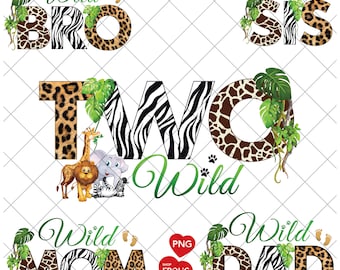 Two Wild: Bundle Family Safari PNG, 2nd Birthday Shirt Designs, Zoo, Animal, Safari, Pack of 5 Files (Instant Download)