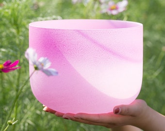 432Hz 8 inch E note Rose Quartz Crystal Singing Bowls With 2PCS Mallet