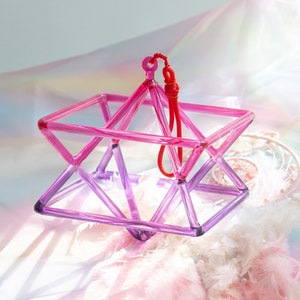 Pink Purple Dual color Clear Quartz Crystal Singing Merkaba Pyramid for Healing with Free Mallet