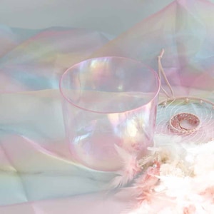 432HZ 3RD Ocatve Clear Pink Cosmic Crystal Singing Bowl Free Mallet and oring