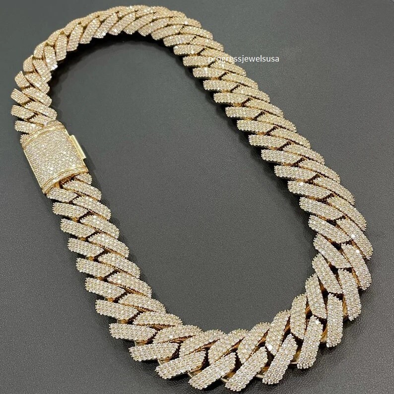 Luxury 18mm Gold Plated, VVS Moissanite Diamond Necklace Iced Out Cuban Link Chain Gold / 18inches by Pearde Design