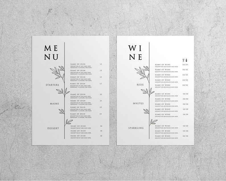 Editable Wine List Template Restaurant Wine Menu Template Etsy Canada