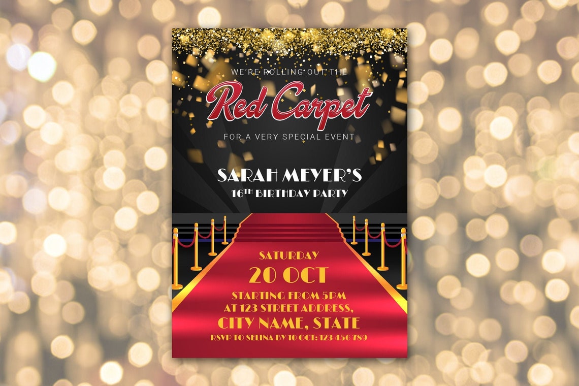 Editable Red Carpet Invitation Template Hollywood Birthday Etsy Canada