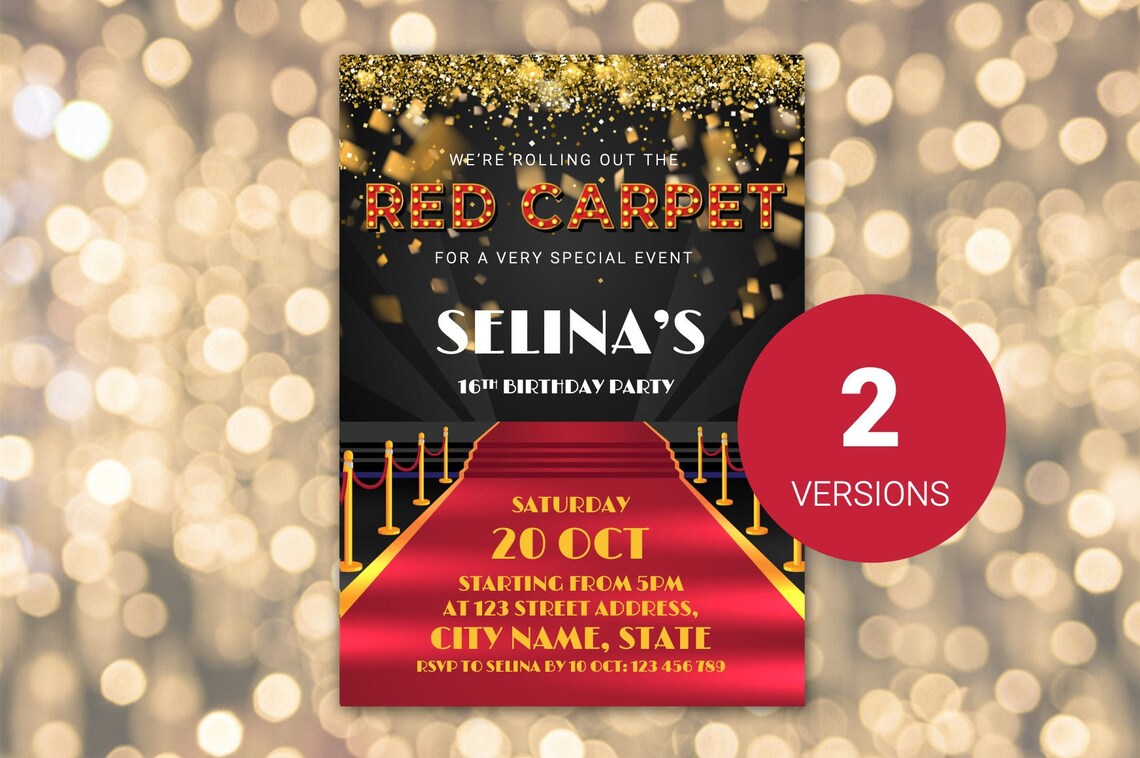 Editable Red Carpet Invitation Template Hollywood Birthday Etsy Canada
