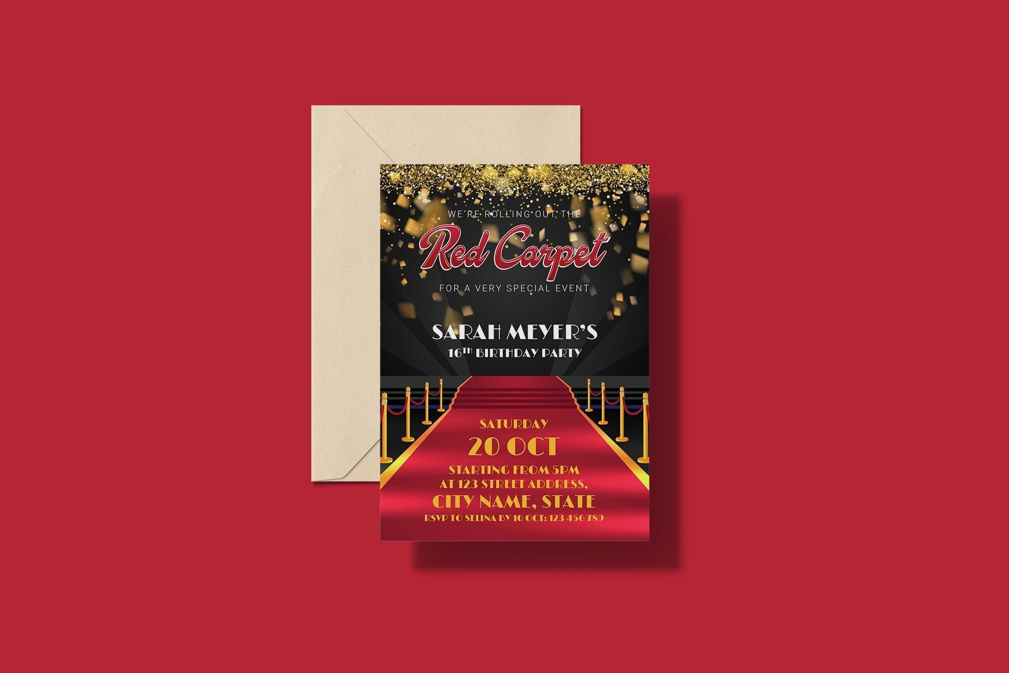 Editable Red Carpet Invitation Template Hollywood Birthday Etsy Canada