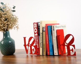 Heart Book Column Bookends Book Stand Wooden Bookshelf Valentines Red 