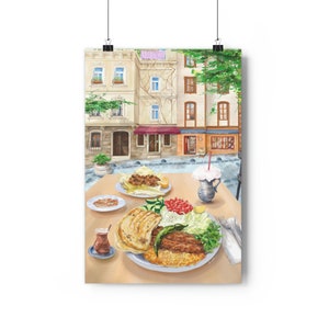 Kebab Art, Turkish Food Illustration, Historical Neighbourhood, Giclee Art Print