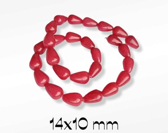 Jade Red - Drops 14 x 10 mm - 6 pieces - Gemstones Red Jade Teardrop Drop