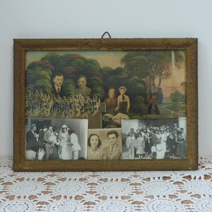 Vintage photo, Black and white family photos, Antique photography, Old wooden photo frame, Picture with embedded photos, Style art decor