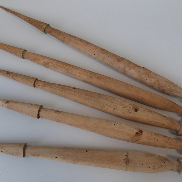 Set of 5 spindles, Weaving tool, Hand spinning wool, Antique wooden spindles, Rustic home decor