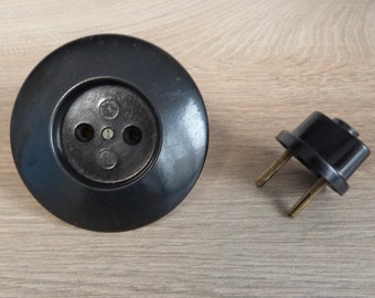 Electrical socket and plung, Vintage electrical socket, Retro plug, Electrical wall outlet, Bakelite plug and socket, Industrial decor