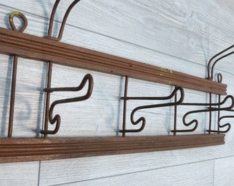 Wall mounted clothes hanger, Vintage wooden hanger, Wall mounted metal hanger, Four hook wall hanger, Vintage clothes hanger, Old hanger