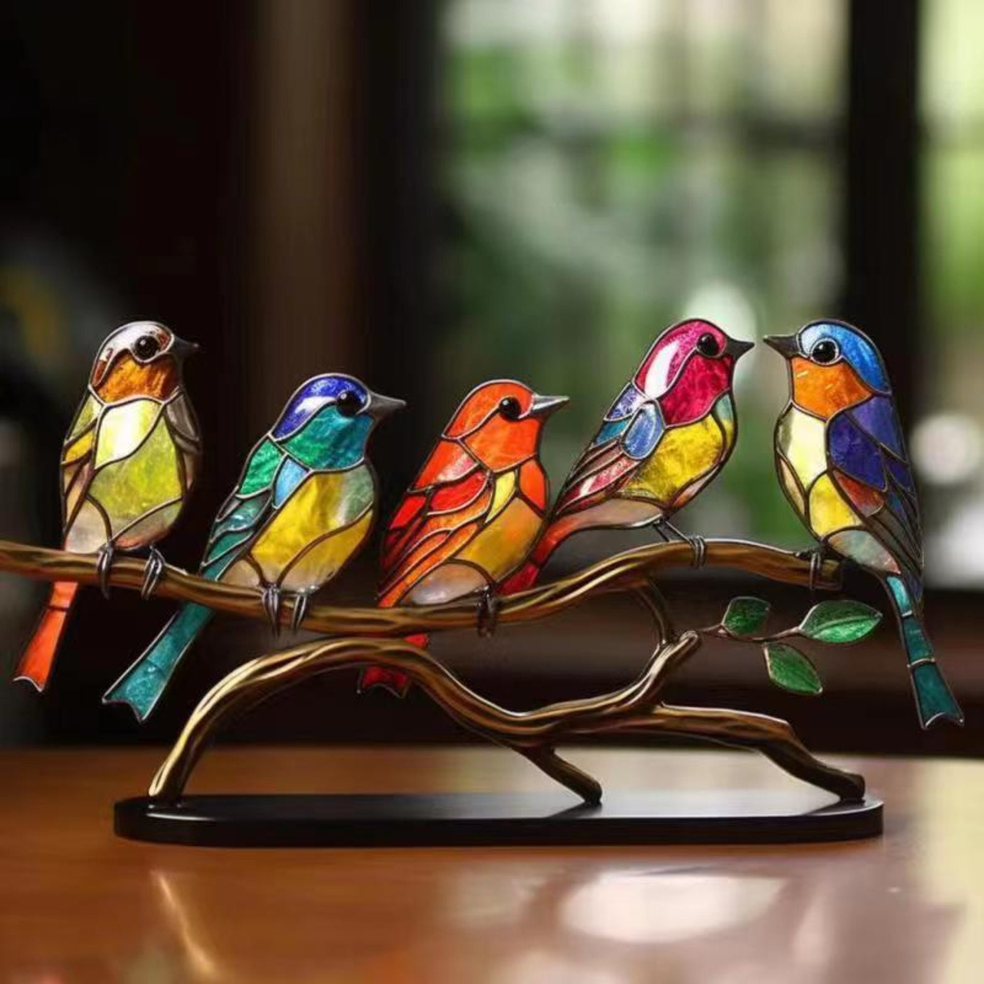 Stained Acrylic Birds Metal Sculpture Ornaments picture