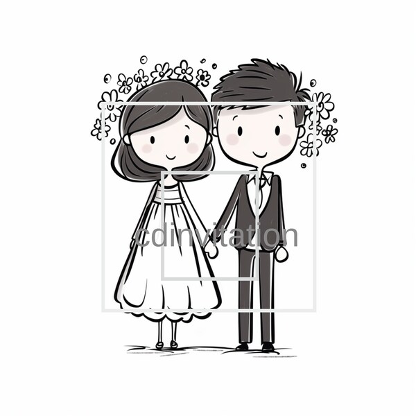 wedding couple vector illustration for printable products