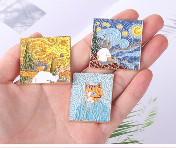Van Gogh Inspired Cat Pins