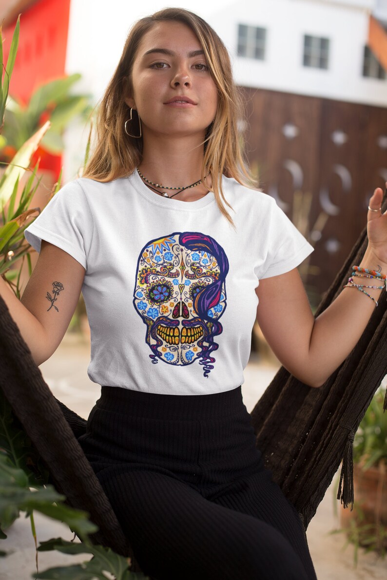 Large Sugar Skull Wall Art Floral Skull Embroidery Design PNG Etsy