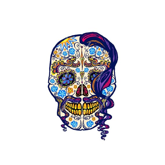Large Sugar Skull Wall Art Floral Skull Embroidery Design PNG Etsy