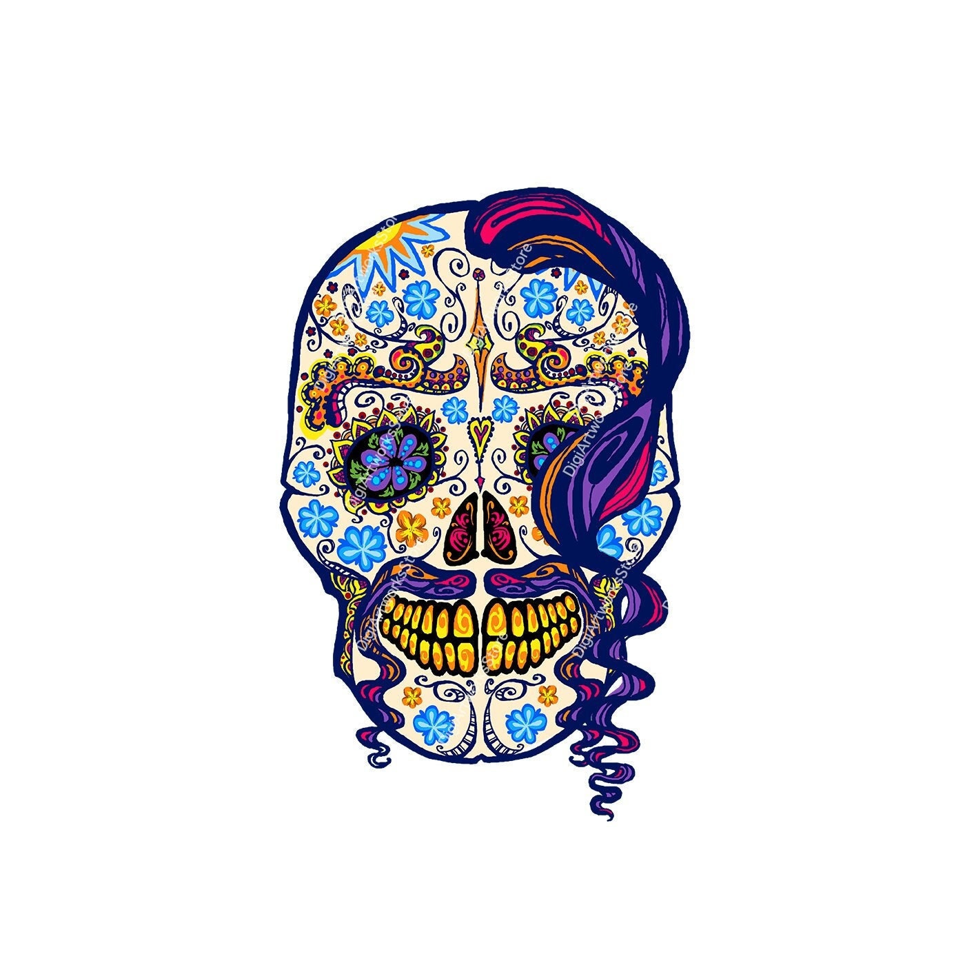 Large Sugar Skull Wall Art Floral Skull Embroidery Design PNG Etsy