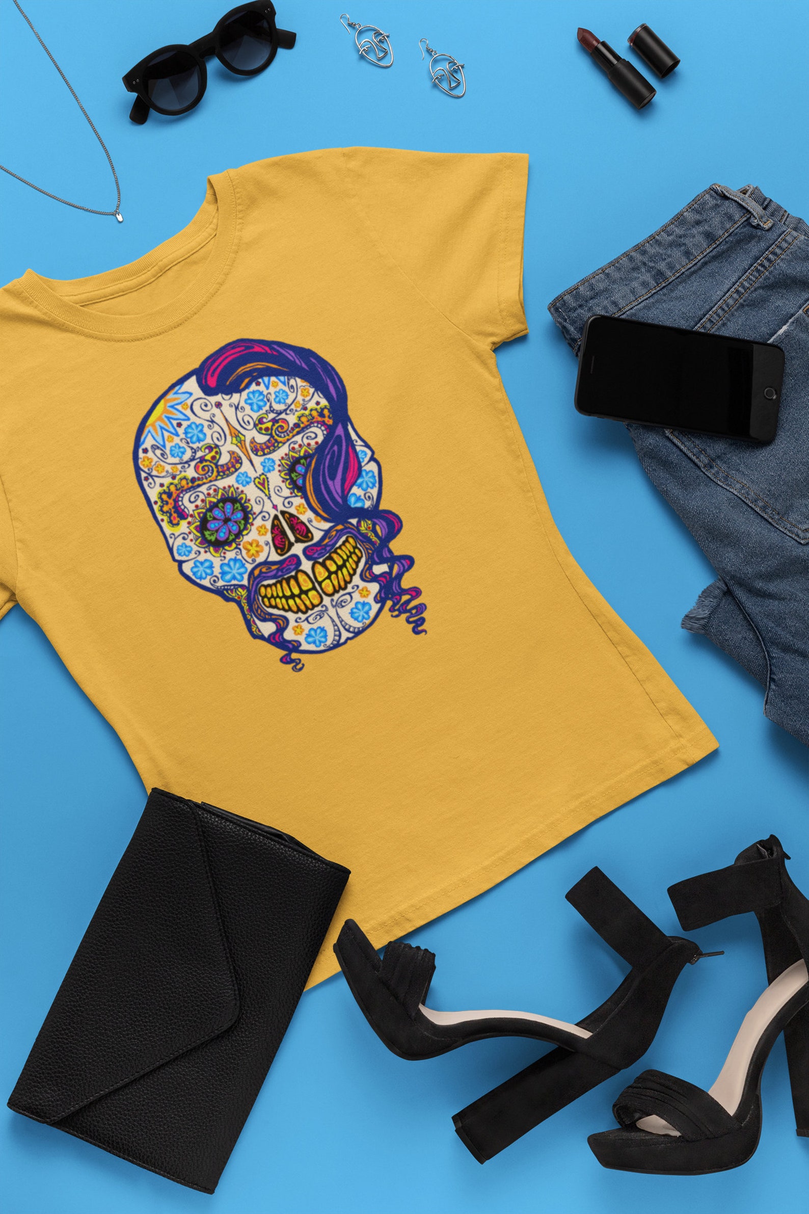 Large Sugar Skull Wall Art Floral Skull Embroidery Design PNG Etsy