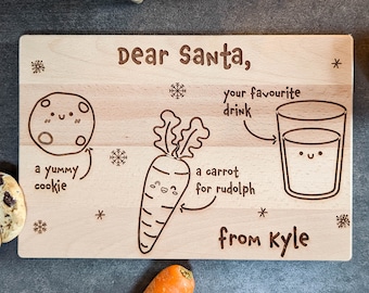 Gepersonaliseerde kinder kerstavond santa houten snack en drankje board | Santa Treat Plate | Wortel Cookie Milk Board